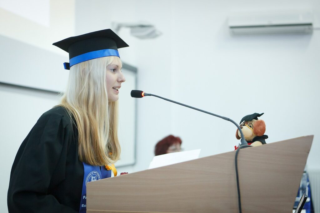 Inspirational educator addressing graduates, symbolizing the power of personalized education.