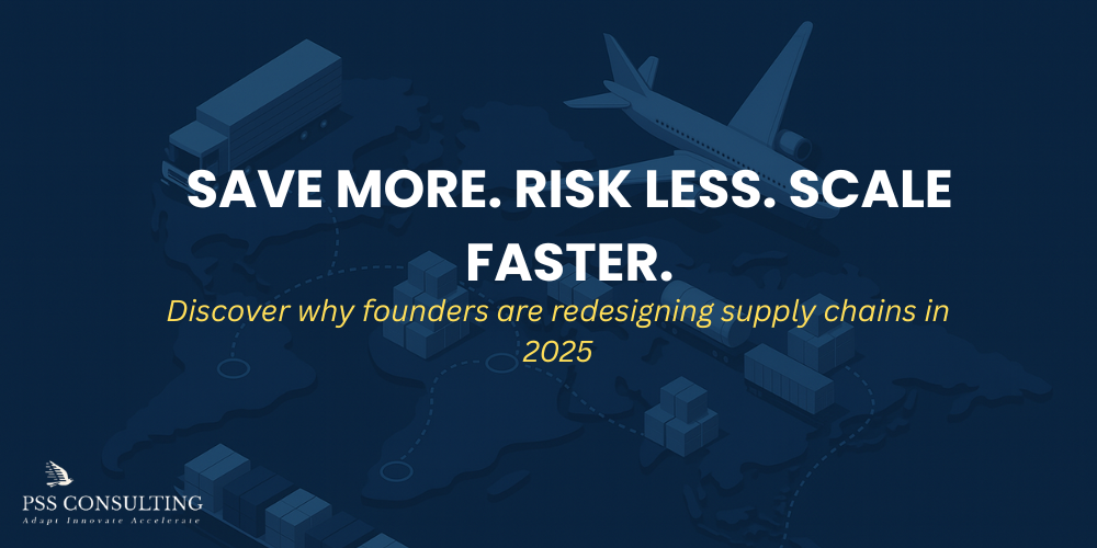 Supply chain optimization visual with cargo containers, airplane, and shipping routes