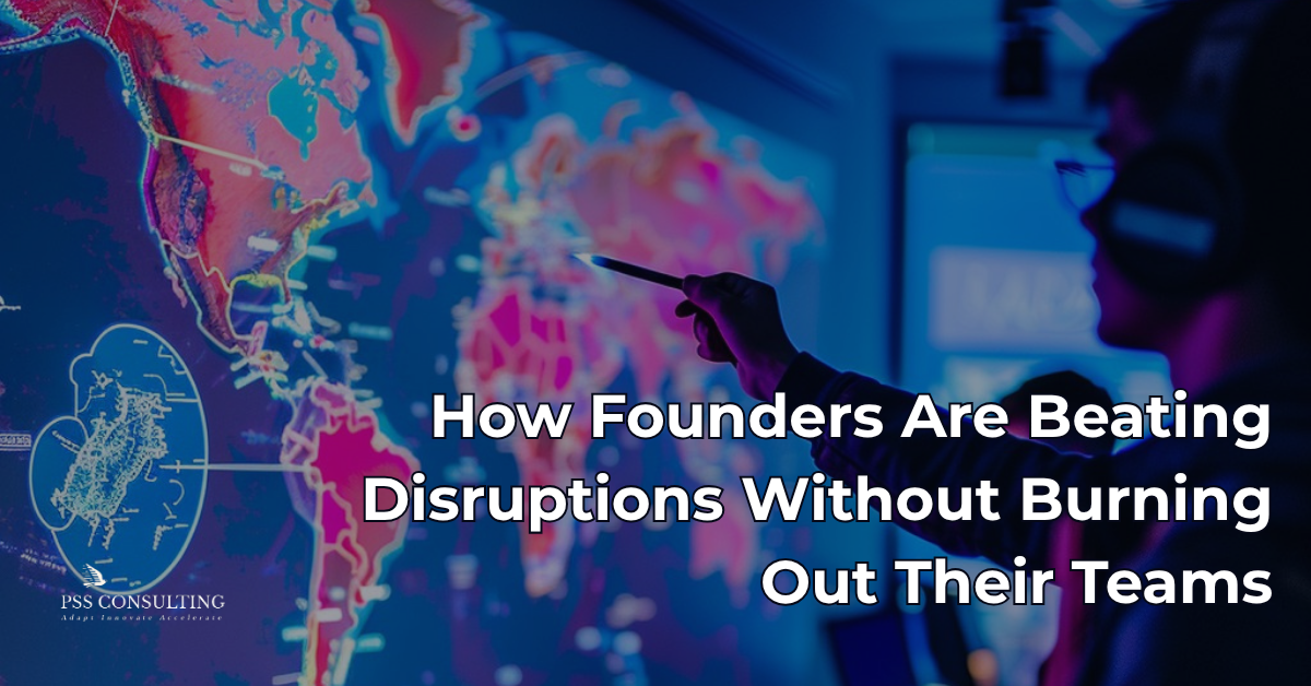 Founder pointing at global logistics map – strategic supply chain redesign concept