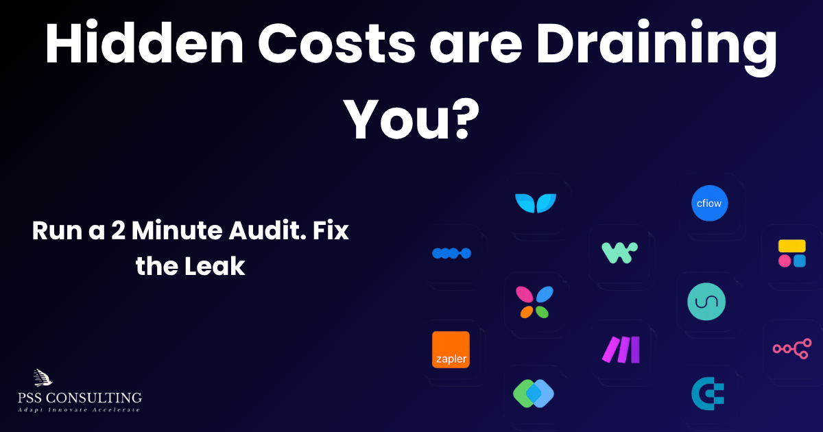 Workflow automation tools visual audit – highlights hidden costs and tool overload with logos.
